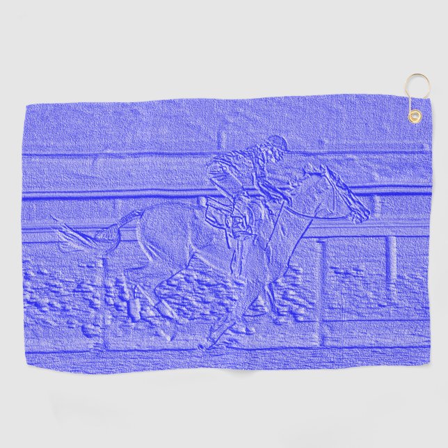 Blaues Pferderennenthoroughbred-Pastellrennpferd Golfhandtuch (Horizontal)