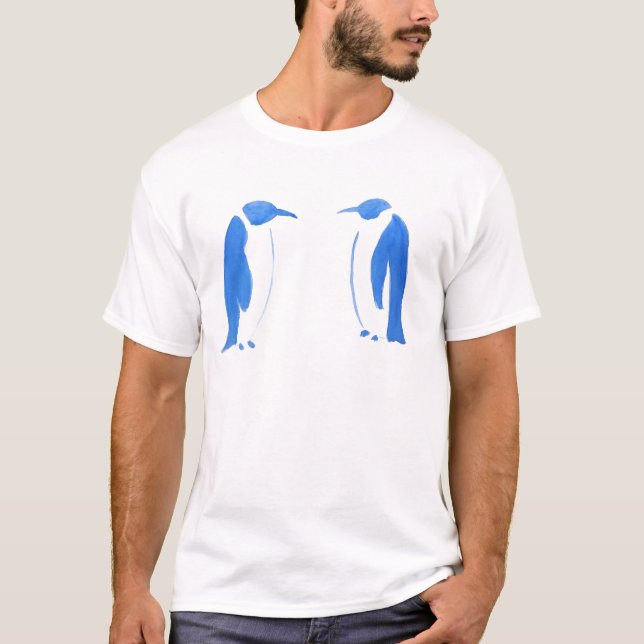Blaues Pinguin-Duo T-Shirt (Vorderseite)