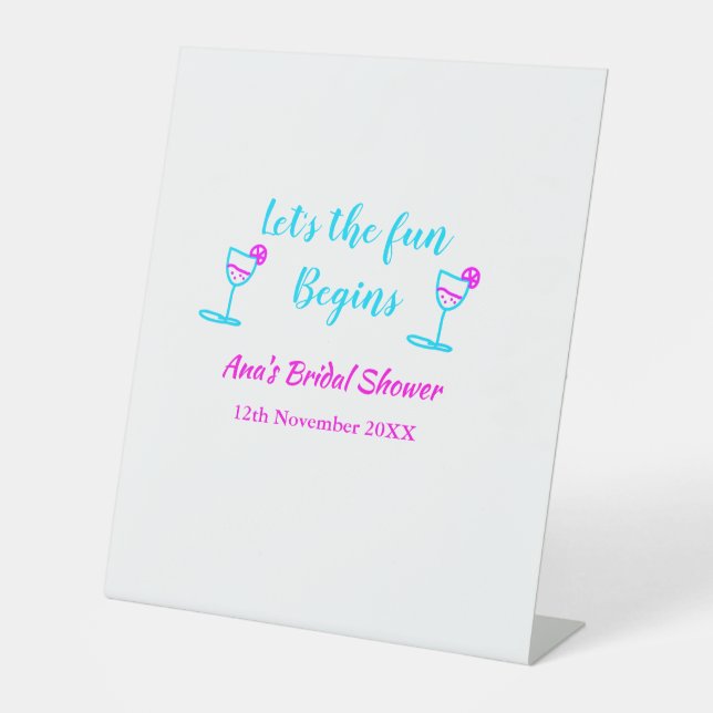 Blaues pinkfarbenes Brautparty Sockelschild (Vorderseite)