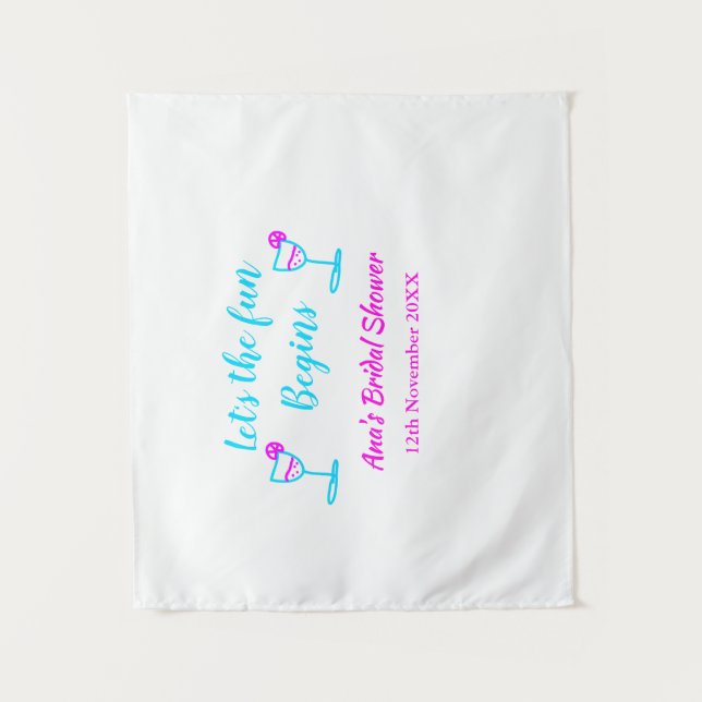 Blaues pinkfarbenes Brautparty Wandteppich (Vorderseite)