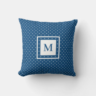 Blaues Polka Dot Muster mit modernem Monogramm Kissen