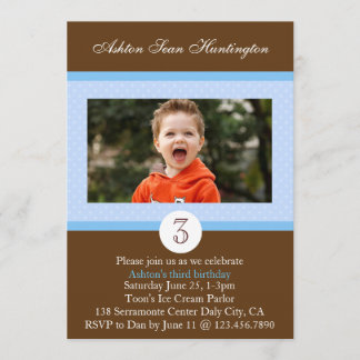 Blaues Polka-Punkt-Geburtstags-Foto laden ein Einladung