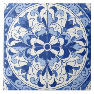 Blaues Portugiesisches Azulejo-Blumenmedaillon Fliese