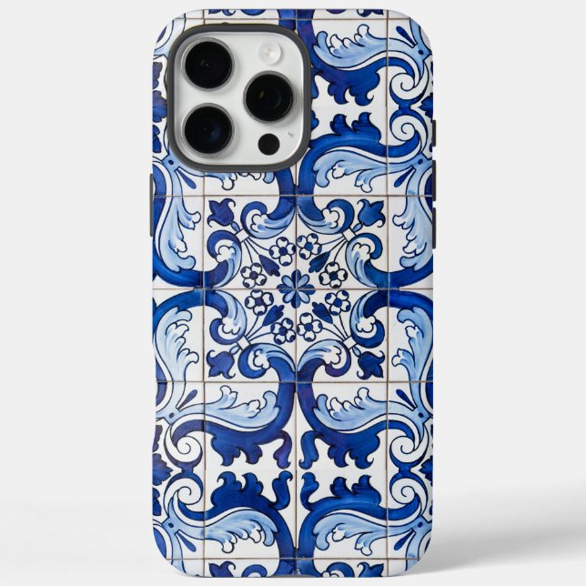 Blaues portugiesisches Azulejo Glazed Tile Muster Case-Mate iPhone Hülle (Rückseite)