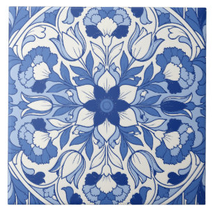 Blaues Portugiesisches Azulejo-Tulpenmedaillon Fliese