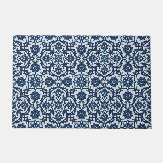 Blaues portugiesisches Azulejos Floral Tile-Muster Fußmatte (Vorderseite)