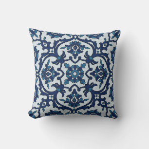 Blaues portugiesisches Azulejos Floral Tile-Muster Kissen