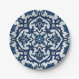 Blaues portugiesisches Azulejos Floral Tile-Muster Pappteller