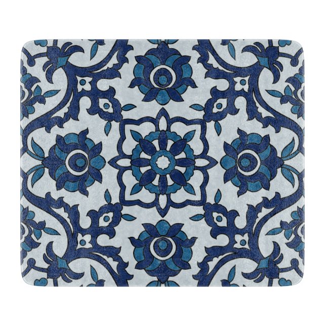 Blaues portugiesisches Azulejos Floral Tile-Muster Schneidebrett (Vorderseite)