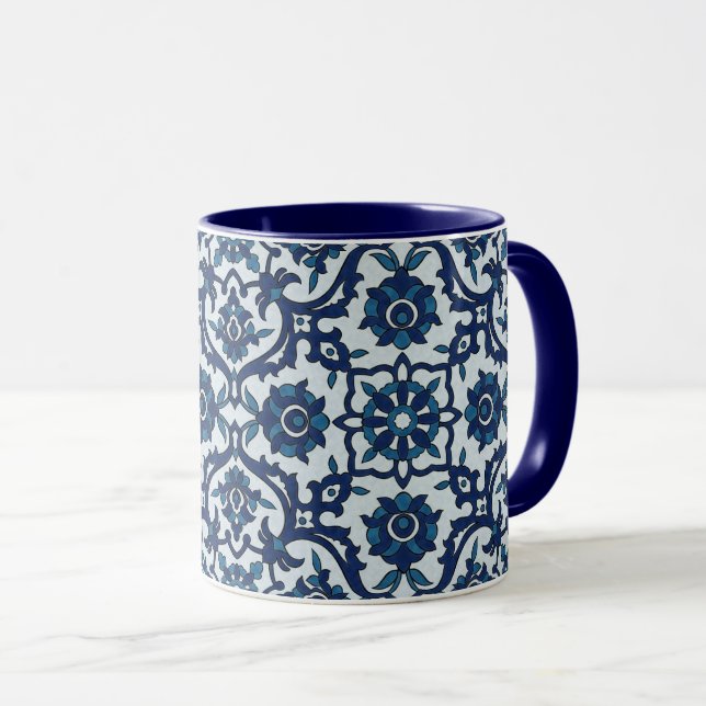 Blaues portugiesisches Azulejos Floral Tile-Muster Tasse (VorderseiteRechts)