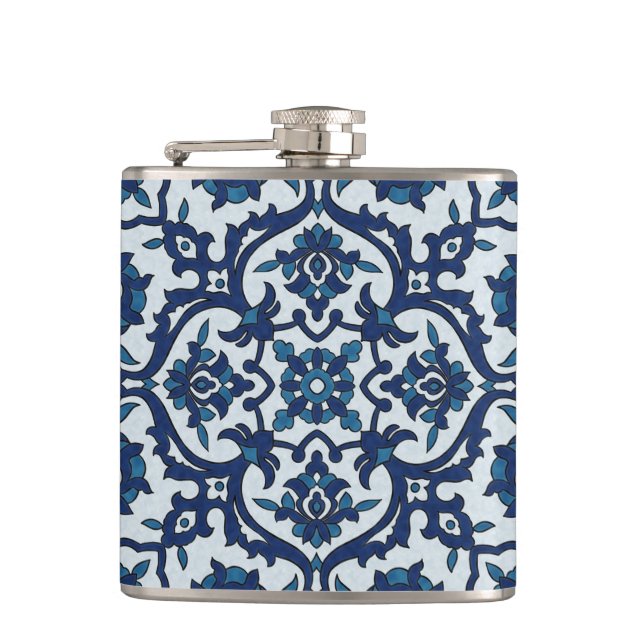 Blaues portugiesisches Azulejos-Muster Flachmann (Vorderseite)
