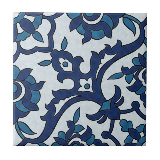 Blaues portugiesisches Azulejos-Muster Fliese (Vorderseite)