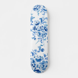 Blaues Portugiesisches Blumenmuster Skateboard