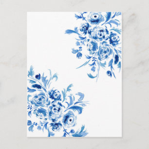 Blaues Portugiesisches Florales Aquarell Postkarte