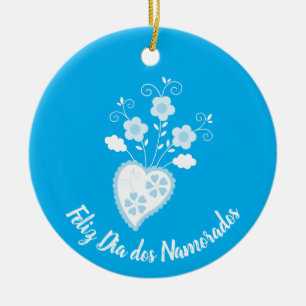 Blaues portugiesisches romantisches Herz Keramik Ornament