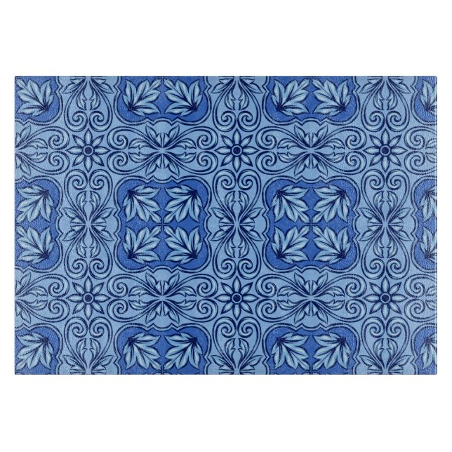 Blaues portugiesisches Tile-Glas-Zuschnitt Schneidebrett (Vorderseite)