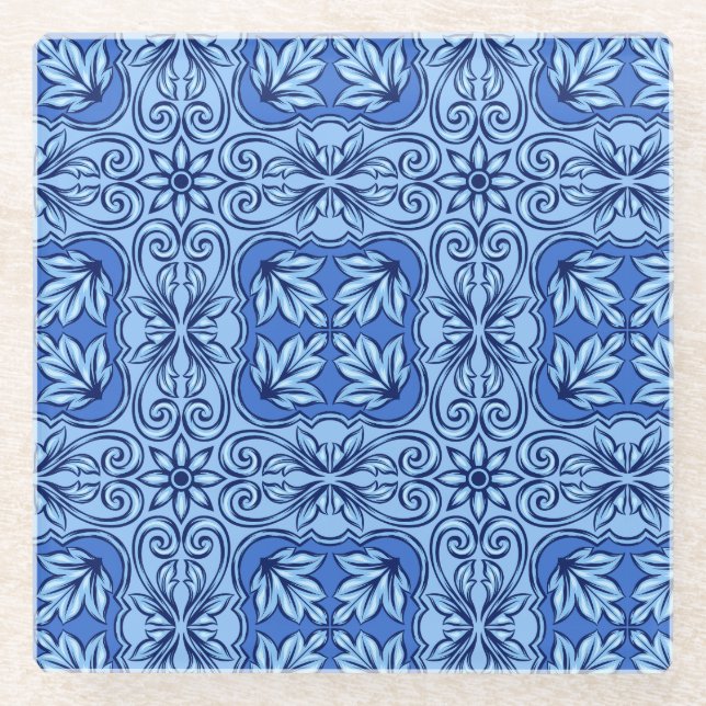 Blaues portugiesisches Tile-Glass-Untersetzer Glasuntersetzer (Vorderseite)