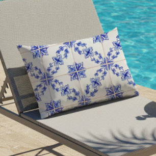 Blaues portugiesisches Vintage-Mosaikfliesenmuster Kissen Für Draußen