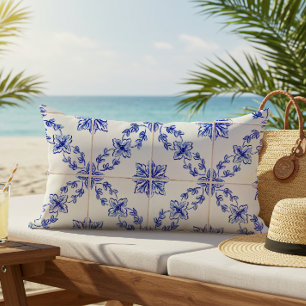 Blaues portugiesisches Vintage-Mosaikfliesenmuster Kissen Für Draußen