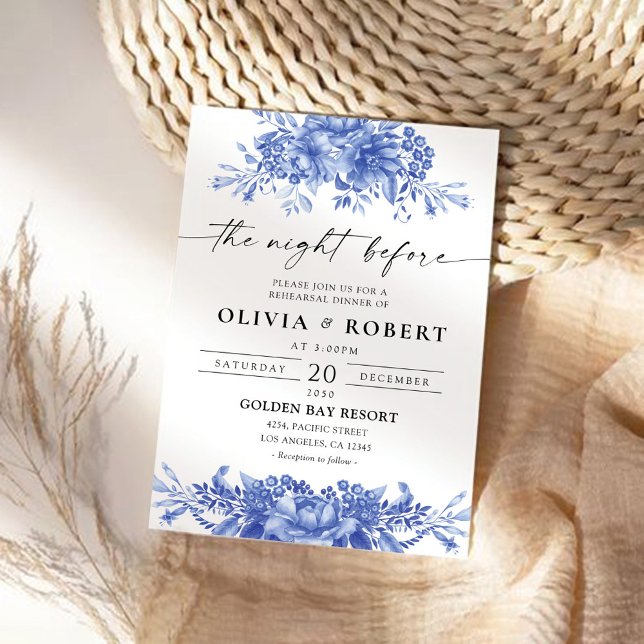 Blaues Porzellan Blumenstrauß Chinoiserie Einladung (Von Creator hochgeladen)