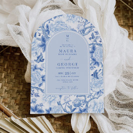 Blaues Porzellan Chinoiserie Blumengarten Hochzeit Einladung