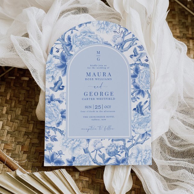 Blaues Porzellan Chinoiserie Blumengarten Hochzeit Einladung (Von Creator hochgeladen)