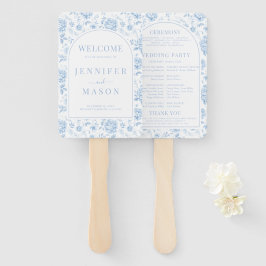 Blaues Porzellan Chinoiserie Hochzeitsprogramm Fächer