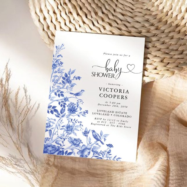Blaues Porzellan Floral Chinoiserie Babydusche Einladung (Von Creator hochgeladen)