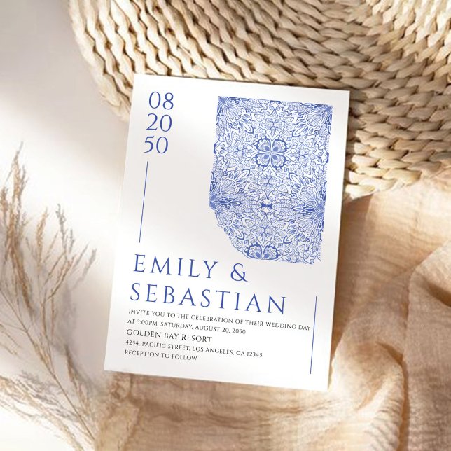 Blaues Porzellan Floral Chinoiserie Hochzeit Einladung (Von Creator hochgeladen)
