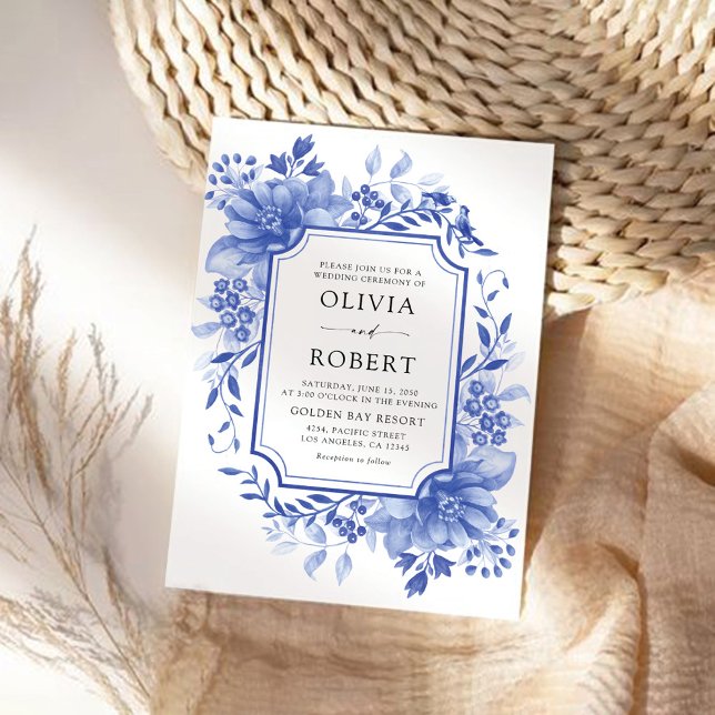 Blaues Porzellan Floral Chinoiserie Hochzeit Einladung (Von Creator hochgeladen)