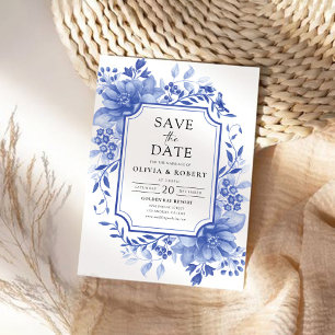 Blaues Porzellan Floral Chinoiserie Save The Date