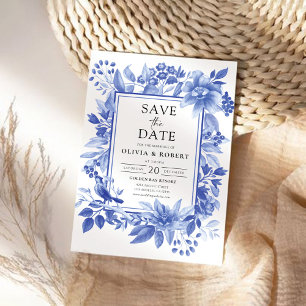 Blaues Porzellan Floral Chinoiserie Save The Date