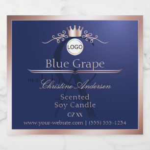 Blaues Produktlabel Roségoldrahmen-Logo-Monogramm Alkoholflaschenetikett