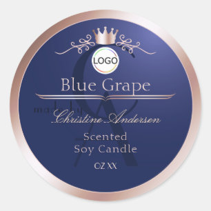 Blaues Produktlabel Roségoldrahmen-Logo-Monogramm Runder Aufkleber
