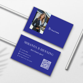 Blaues Professionelles Immobilienmakler-Foto QR-Co Visitenkarte