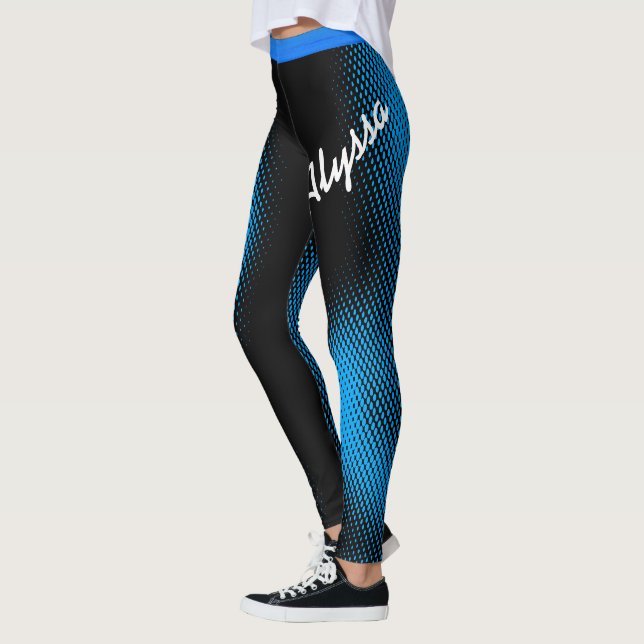 Blaues Punktmuster mit dem Namen auf BLACK oder Ih Leggings (Links)