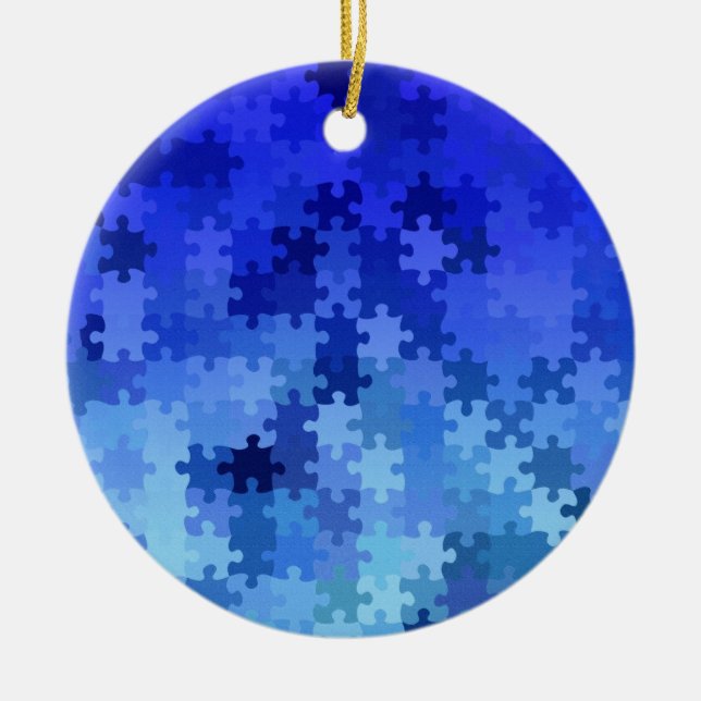 Blaues Puzzlemuster Keramik Ornament (Vorne)