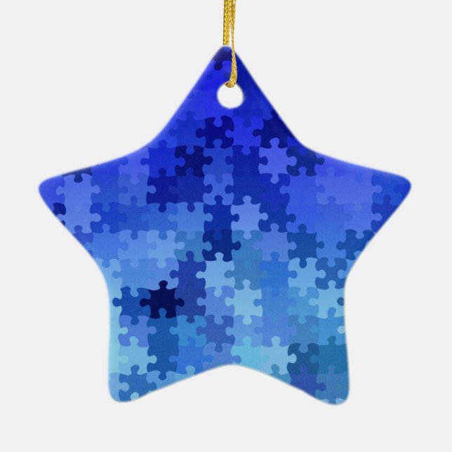 Blaues Puzzlemuster Keramikornament (Hinten)