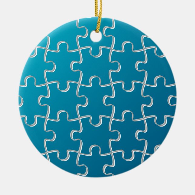 Blaues Puzzlespielmuster Keramikornament (Vorne)