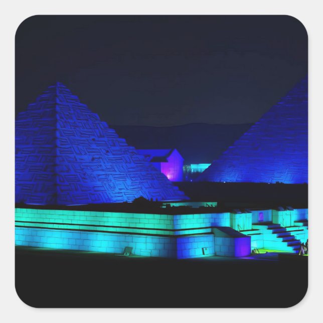 Blaues Pyramiden-Design  Quadratischer Aufkleber (Vorderseite)