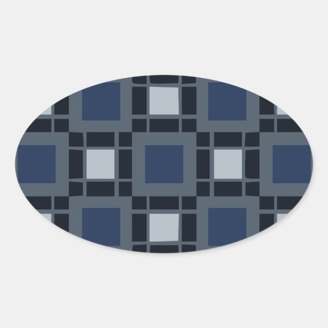 Blaues Quadrat-Muster Ovaler Aufkleber (Vorderseite)