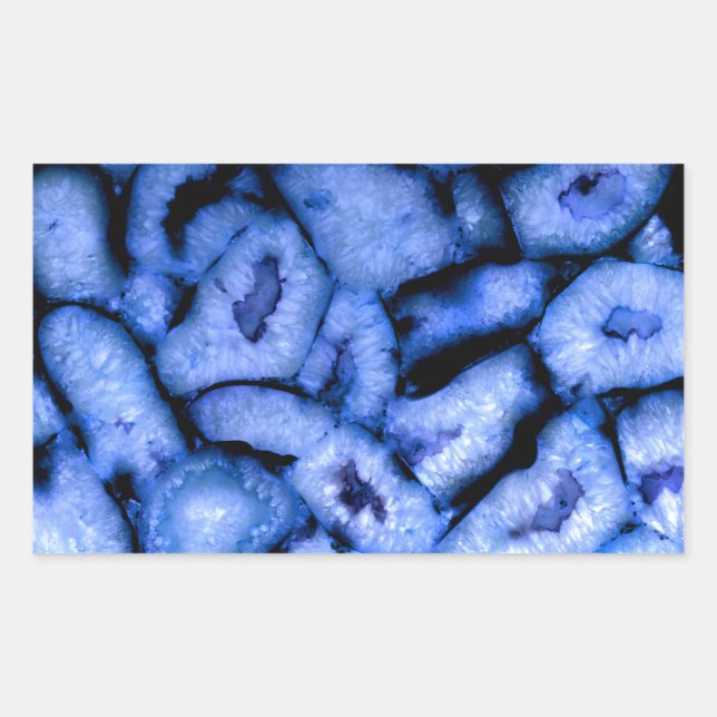 Blaues Quarz Agate, blaue Geoden, abstraktes Muste Rechteckiger Aufkleber (Vorderseite)