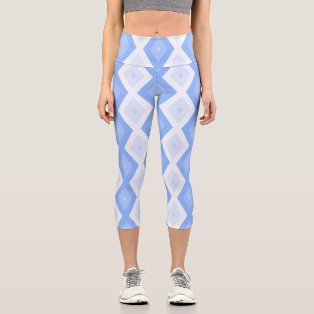 Blaues Rautenmuster Capri Leggings (Vorderseite)