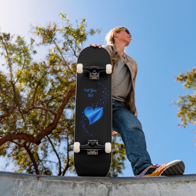 Blaues Regenbogenherz mit Sternen Skateboard (Außenbereich 1)