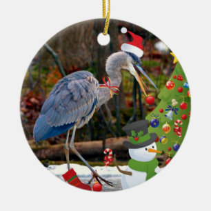Blaues Reiher-Weihnachten Keramikornament