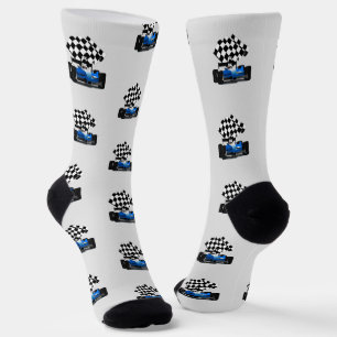 Blaues Rennfahrzeug - Schachtel-Flag-Sport Socken