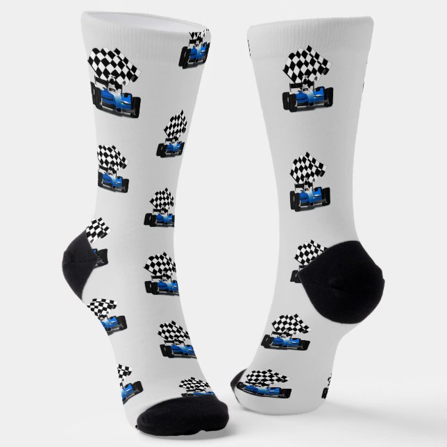 Blaues Rennfahrzeug - Schachtel-Flag-Sport Socken (Gewinkelt)