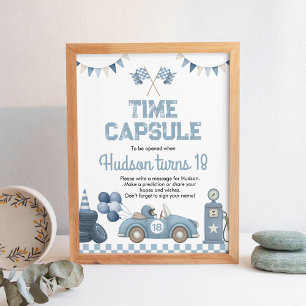 Blaues Rennwagen-Jungen-Geburtstags-Time-Capsule-S Poster
