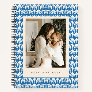 Blaues Retro-Blumen-„Beste Mutter überhaupt“-Foto Notizbuch