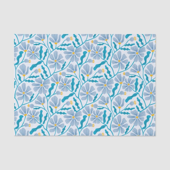 Blaues Retro-Blumenmuster Seidenpapier (Vorderseite)